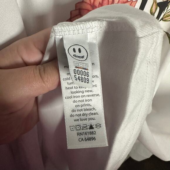 Drew House Men's White Long Sleeve Floral Logo T-Shirt Size XXL Ssense Exclusive - Picture 6 of 9